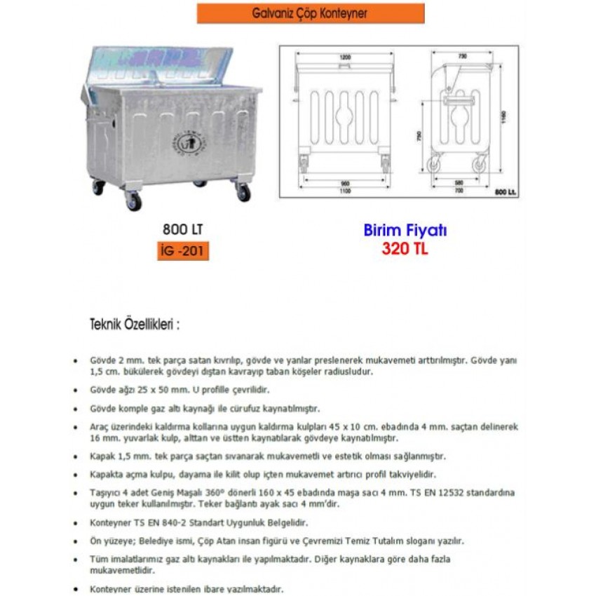 800 LT GALVANİZ ÇÖP KONTEYNERİ 2